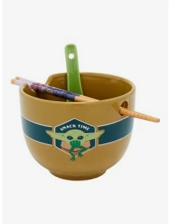Television Star Wars The Mandalorian Grogu Snack Time Ramen Bowl With Chopsticks And Spoon